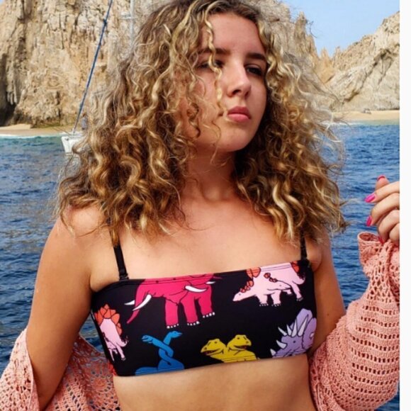 NEW HOAKA X PONY  Bandeau Dinosaur Bikini Top - Picture 1 of 9